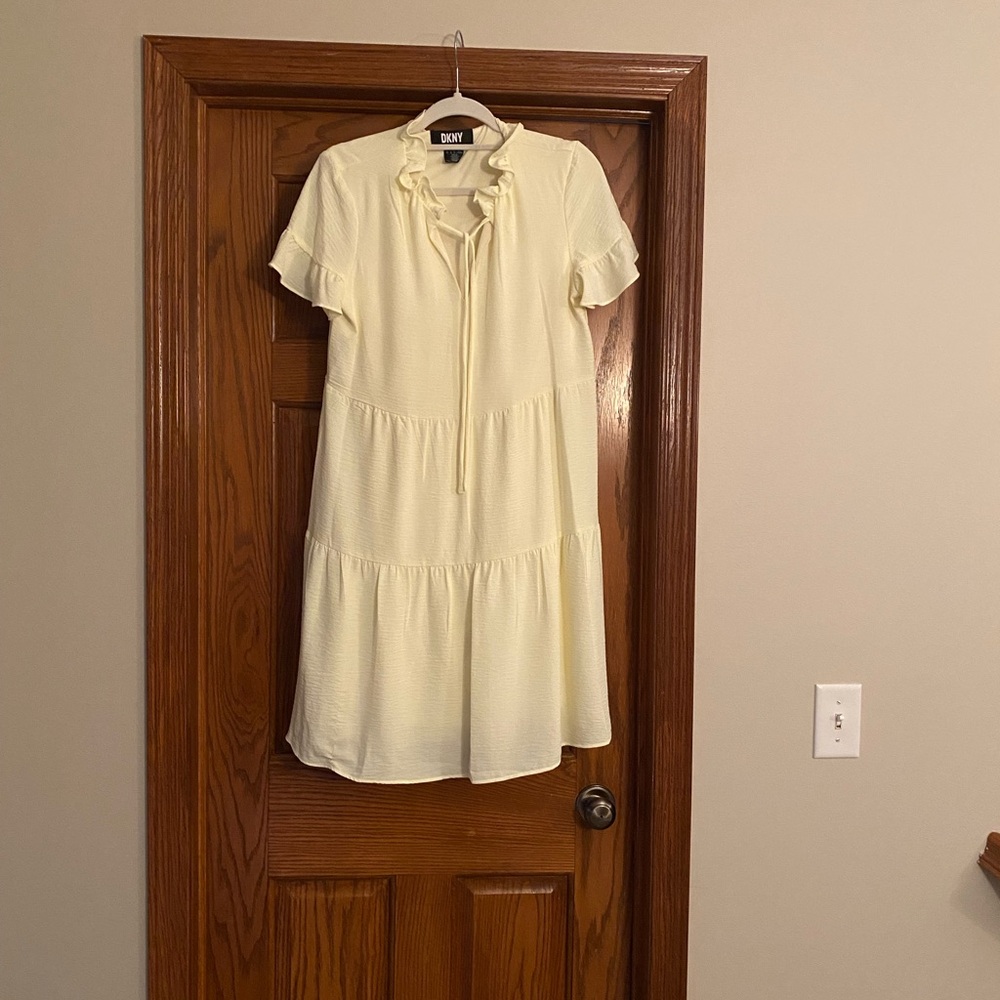 DKNY Light Yellow Tiered Mini Dress